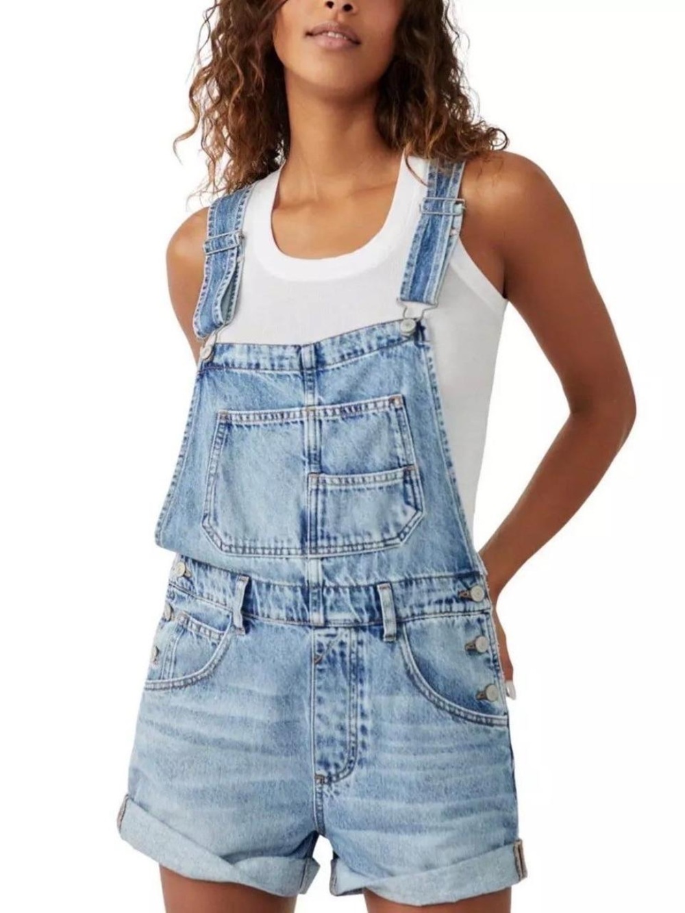 Free People Denim Short Overalls